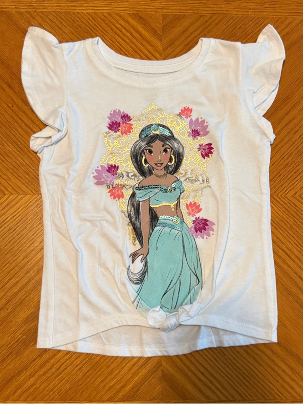 Disney Jumping Beans Princess Jasmine White Tee with Gold Accents and Aqua Dress